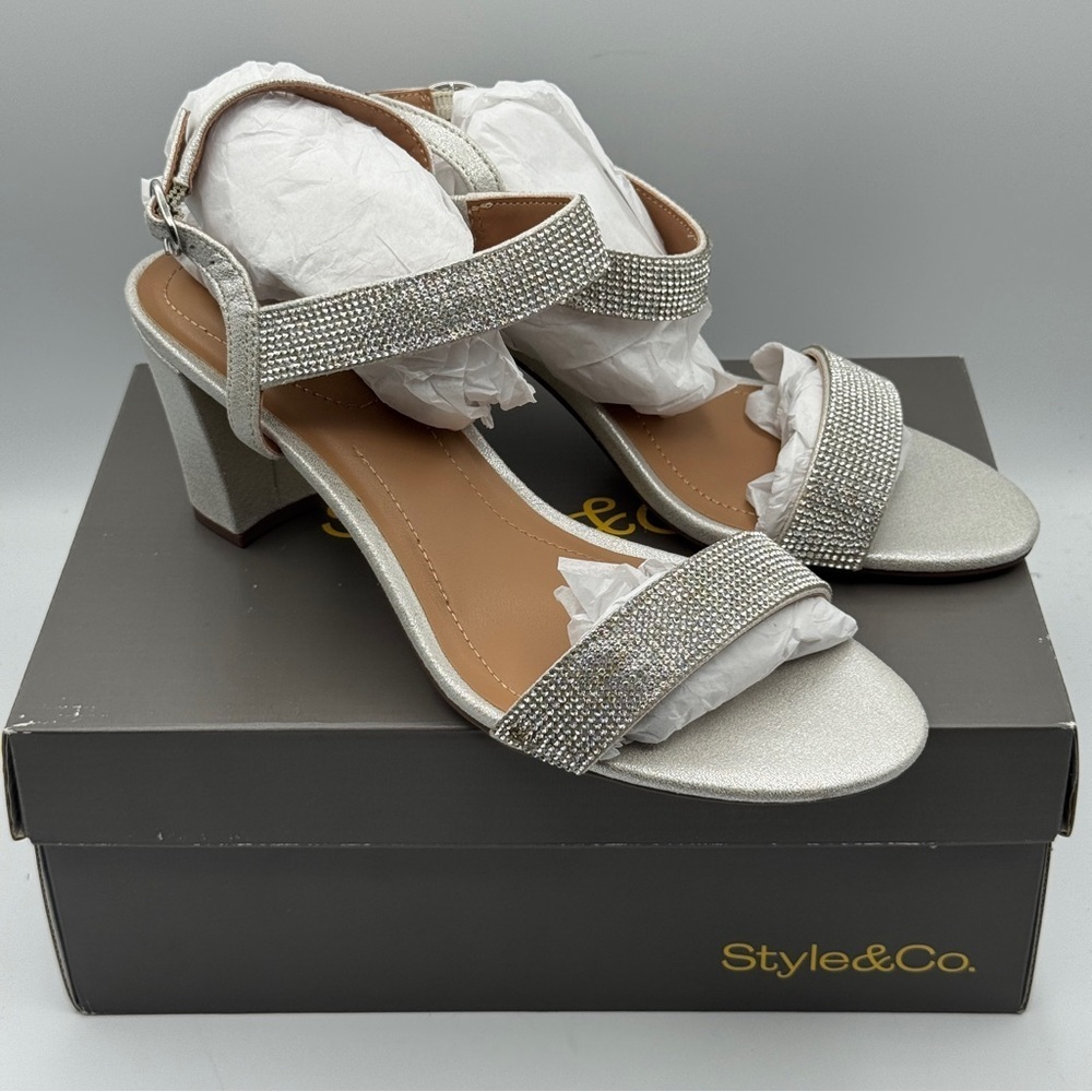 Style & Co Silver Rhinestone Dress Sandals 9M